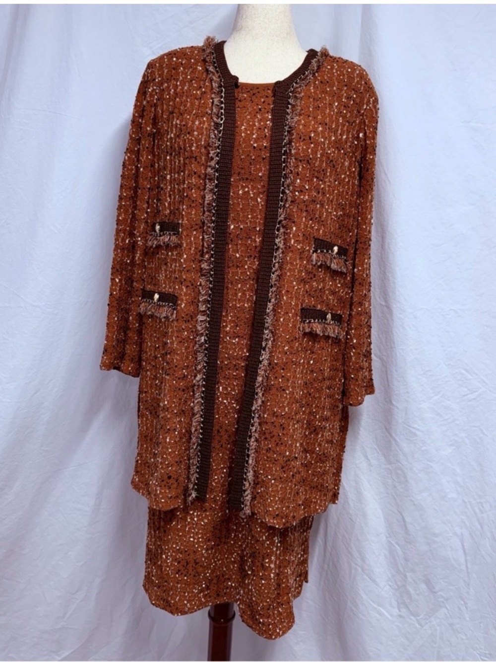 Ming Wang Eyelash Tweed Cardigan and Dress